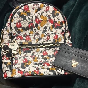 Mickey Mouse Patterned Backpack and Cardholder Set